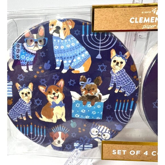Clementine Paper Inc. Happy Hanukkah Corgi Coasters Set Of 4, Stone - Picture 4 of 4